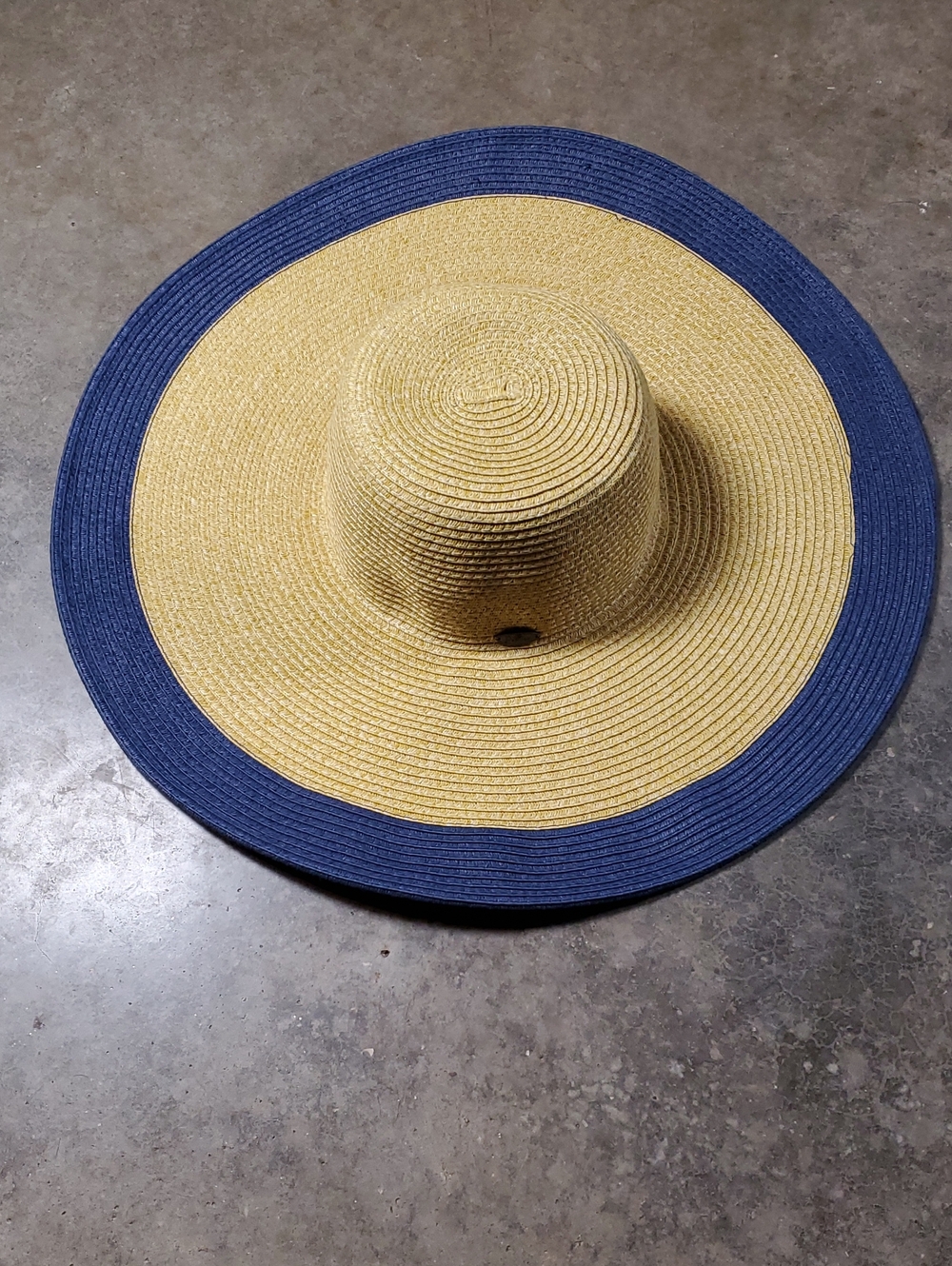 Papillon Trendy Wide Brim Straw Sun Hat with Navy Trim 7548